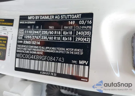 2016 Mercedes-Benz Glc 300 4Matic из США, поврежденный, VIN WDC0G4KB9GF084743